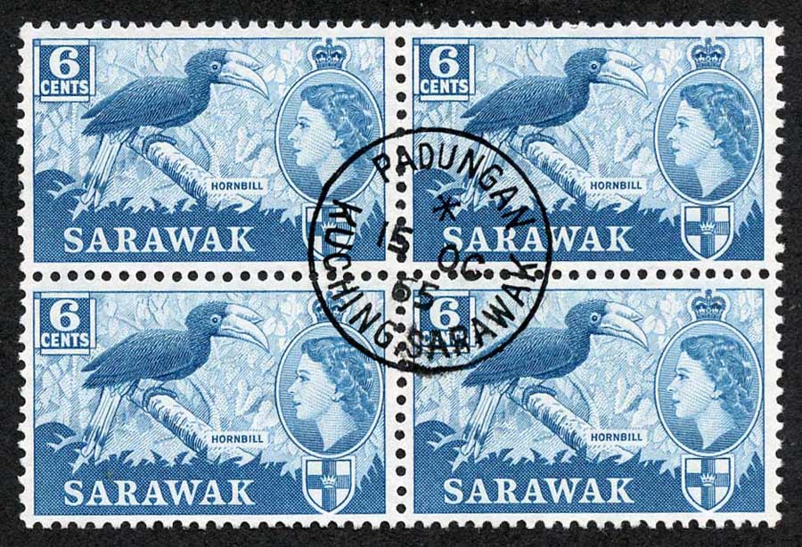 SARAWAK SG206 1964 6c Greenish Blue Wmk w12 CDS Block Cat 20 pou