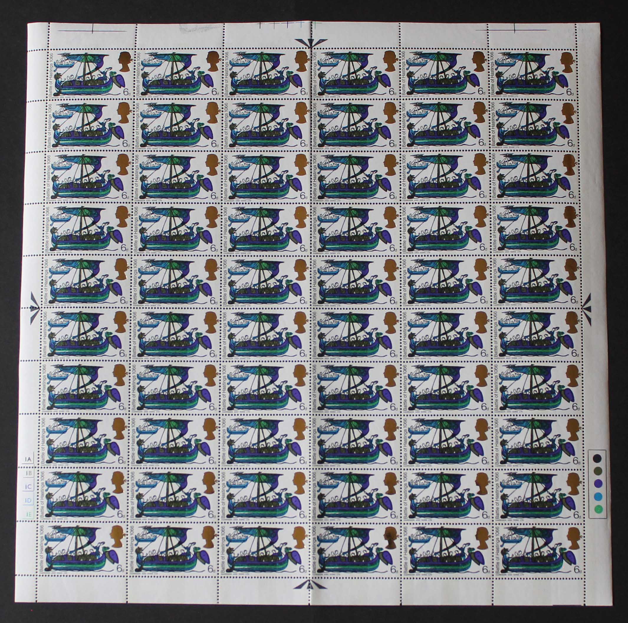 SG711p 1966 6d Battle of Hasting Complete Phosphor Sheet U/M Mark