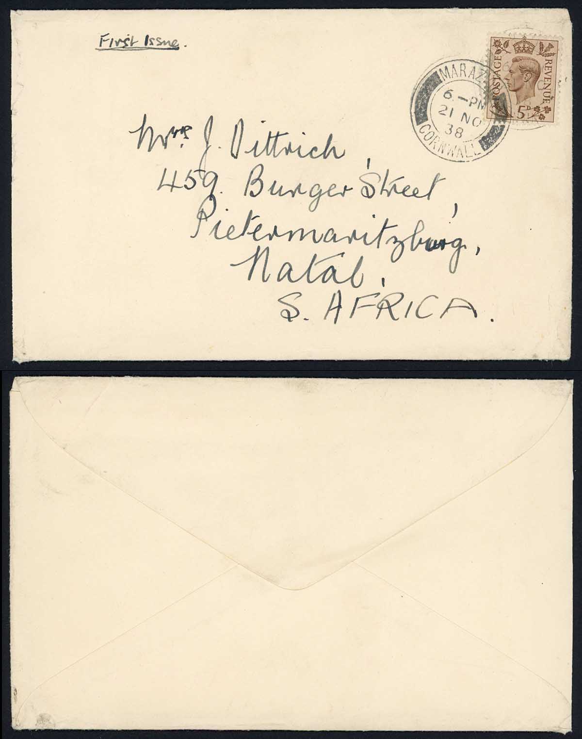 KGVI 5d on a 21 Nov 1938 First Day Cover Mark Bloxham Stamps Ltd