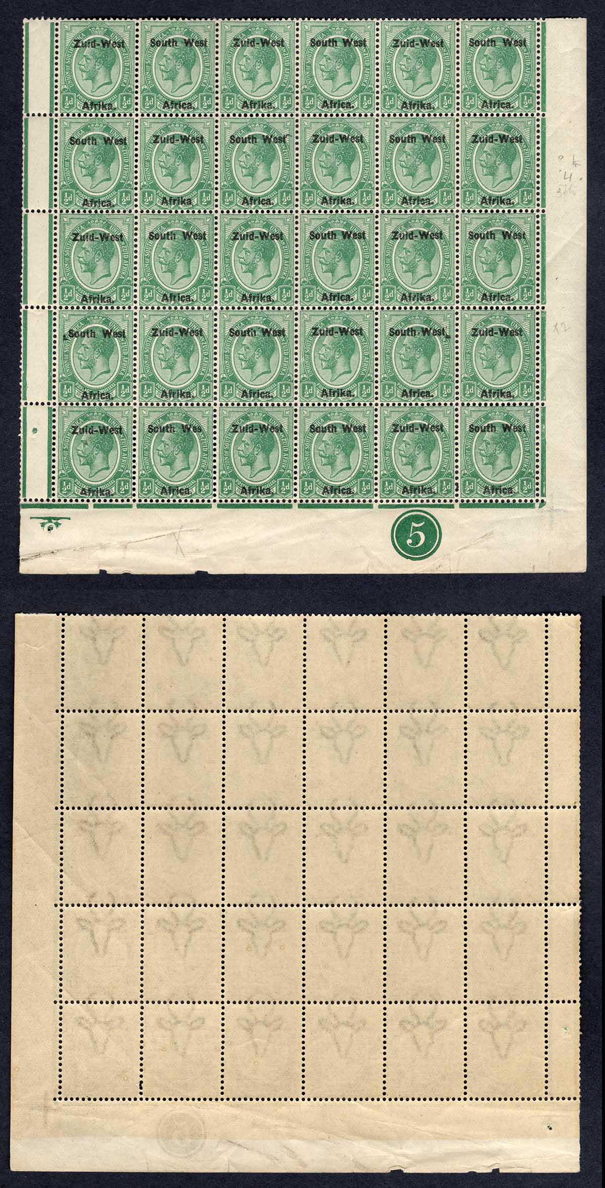 SWA SG1 1/2d opt Zuid-west Block of 30 U/M Wes for West Cat 186.50 ...