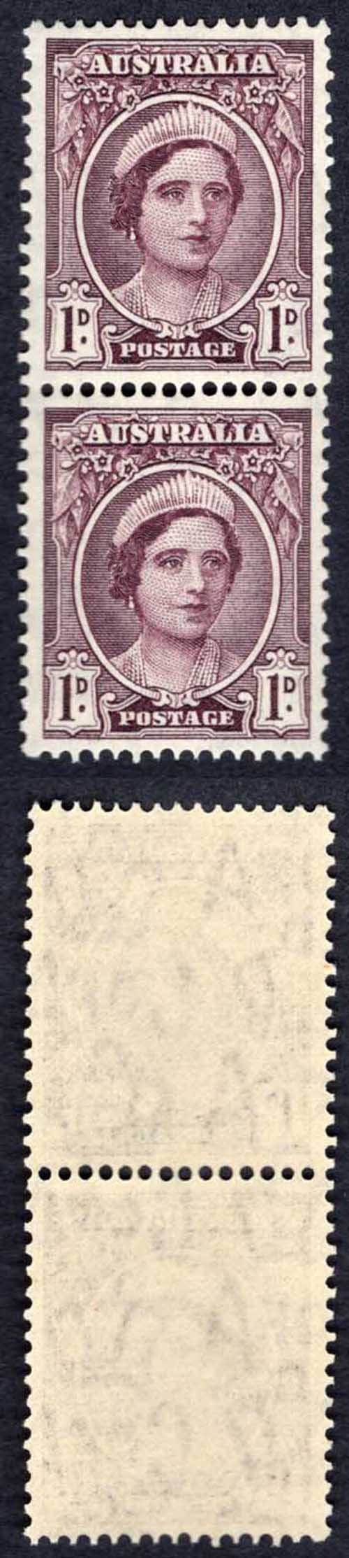 Australia SG203a 1d Brown-purple Coil Pair SUPERB U/M Cat 25 pounds ...